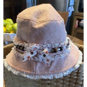 Hat Attack New York Bucket Hat Wool Blend Flower Bead Detail Peach Playful Style